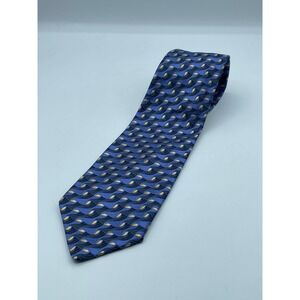Jos A Bank Signature Collection Silk Tie Blue Gold Geometric Waves Made in Italy
